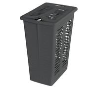 Slim 30 Litre Laundry Hamper with Lid - Zebra Print Ventilated Plastic Laundry Basket for Bathroom, Bedroom & Utility - Space Saving Laundry Bin (Anthracite)