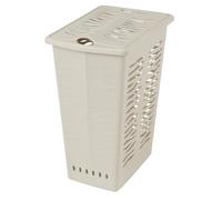 Slim 30 Litre Laundry Hamper with Lid - Zebra Print Ventilated Plastic Laundry Basket for Bathroom, Bedroom & Utility - Space Saving Laundry Bin (Beige)