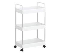 Slim 4-Tier Rolling Storage Trolley with Lockable Casters, Side Clips & Handles - Mobile Plastic Utility Cart for Kitchen, Bathroom, Office & Home Organisation - Easy No-Tool Assembly - White