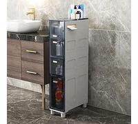 Slim 5-Drawer Bathroom Storage Cabinet with Clear Drawers - Perfect for Small Spaces Sturdy Frame & Rolling Casters for Easy Mobility Ideal for Tight Gaps.