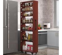 Slim 7-Tier Rolling Storage Cart with Wheels - Versatile Kitchen Shelf & Double-Sided Spice Rack for Fridge & Dining Room - Space-Saving Red Wood Organizer
