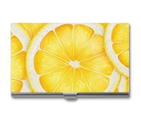 Slim Aluminum Alloy Business Card Holder Lemon Slice Pattern Pocket Business Card Case Portable Business Card Wallet Business Card Holders Handheld Card Box for Women Men, style, One Size