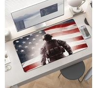 Slim American Flag Soldier Desk Mat for Keyboard and Mouse 24x12 Inch Gaming Mouse Pad Protector Non-Slip Rubber Base Portable Deskpad for Office/Gaming/Remote Work Desktop Accessories Decor