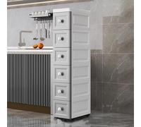 Slim and Narrow Storage Cabinet for Bathroom and Kitchen Multifunctional Tall with Drawers Space-Saving Solution for Small Spaces Ideal for Home Storage.