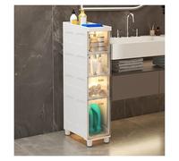 Slim and Spacious Bathroom Storage 4-Tier Rolling Cart with Transparent Plastic Drawers Toilet Paper Holder for Small Spaces (White)