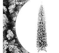 vidaXL 180 cm Slim Artificial Christmas Tree with Flocked Snow, 368 Tips, Green PVC, Indoor/Outdoor, with Stand