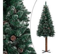 Slim Artificial Christmas Tree with Real Wood & Snow Effect Green 180 cm (6 ft)