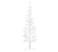 Slim Artificial Half Christmas Tree, White 180 cm (6 ft) Tall, Space-Saving PVC, Wall-Mounted Design with Sturdy Steel Stand, 246 Tips, Ideal for Small Apartments & Festive Holiday Decor