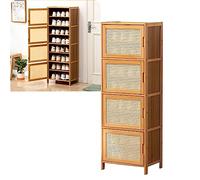 Slim Bamboo Rattan Shoe Rack for Entryway - Freestanding Shoe Cabinetwith Doors 4/6/8/10/11 Tier Options - Stylish Storage Solution for Shoes and Accessories