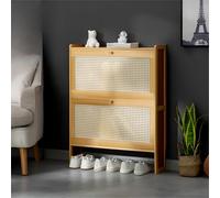 Slim Bamboo Shoe Cabinet - 4-Tier Narrow Sto Rack with Rattan Mesh Doors Lar Capaci Freestanding nizer for Entryway & Hallway - Slish 17cm Deep Design