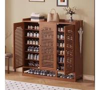 Slim Bamboo Shoe Cabinet with 7 Shelves & 4 Ventilated Doors - Tall Entryway Sto Rack for Hallway & Home nizat (Brown, 117.5x32x110cm)