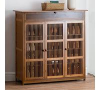 Slim Bamboo Shoe Cabinet with Drawer Elegant 3Door Shoe Storage for Entryway SpaceSaving Solution to Hide Shoes Perfect for Small Spaces