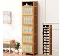 Slim Bamboo Shoe nizer Cabinet Rattan Entryway Storage with Doors Free Standing Shoe Rack 170cm Tall Shoe Storage for Entryway Stylish Shoe Cabinet for Home