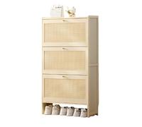 Slim Bamboo Shoe Rack - Vertical Shoe Cabinet with 3/2 Doors, Breathable Storage for Hallway, Original/Black/Milky White/Tea Color, 70x24x120cm (28x9x47in)