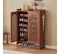 Slim Bamboo Shoe Rack with 7 Shelves & 4 Ventilated Doors, Tall Entryway Sto nizer for Hallway & Home, Slish Brown Design (117.5x32x110cm)