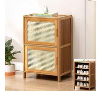 Slim Bamboo Shoe Rack with Doors - 68cm Entryway Storage Cabinet 4-Tier RattanStand for Efficient Shoe Storage & Chic Home Décor