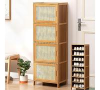Slim Bamboo Shoe Rack with Doors - Rattan Storage Cabinet Stylish EntrywaySpace-Saving Shoe Storage Solution& Modern Design by Eightfloors