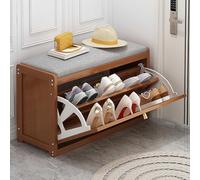 Slim Bamboo Shoe Storage Bench with Rattan DoorsSpaceSaving Closed Shoe Rack for Closet 50x25x45cm BrownPerfect for Hallway & Entryway Organization