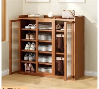 Slim Bamboo Shoe Storage Cabinet - 6-Tier Entrywaywith Doors Hallway Cupboard & Open Shelves - Stylish Shoe Rack for Hallway & Entryway