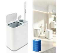Slim Bathroom Bin With Lid 5 Litres All-In-One Small Toilet Garbage Can | Bathroom Bin And Toilet Brush Set With 6 Replacement Brush Heads And A Stand-Suitable For The Home,Bathroom And Motorhomes