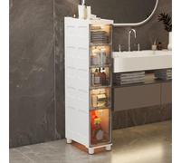 Slim Bathroom Cabinet for Toilet Paper Storage 7 & 9 Inch Width Tall Floor Storage Unit with Clear Plastic Drawers Rolling Organizer 5Tier Transparent Gray18cm