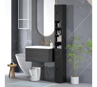 Slim Bathroom Cabinet, Toilet Roll Storage w/ Open Shelves, Black Kleankin Black One Size