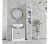 kleankin Slim Bathroom Cabinet, Toilet Roll Storage w/ Shelves, Light Grey