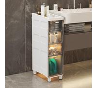 Slim Bathroom Cabinet with Storage for Toilet Paper 79 Inch Wide Tall Floor Cabinet with Clear Plastic Drawers Rolling Design 3Tier Transparent Gray (22cm)