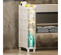 Slim Bathroom Floor Cabinet with 5 Tier Plastic Drawers & Casters - Tall Sturdy Toilet Paper Storage for Small Spaces Ideal for Bathroom & Home Use