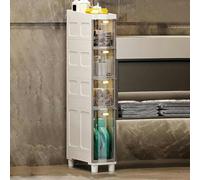 Slim Bathroom Floor Cabinet with 5-Tier Plastic Drawers on Casters Space-Saving for Small Spaces Stylish Storage Solution for Bathroom or Laundry Room