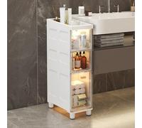Slim Bathroom Storage Cabinet for Toilet Paper 7 & 9 Inch Width Tall Floor Cabinet with Clear Plastic Drawers Rolling Wheels 3Tier Design Transparent White22cm