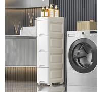 Slim Bathroom Storage Cabinet Tall Narrow Unit 30cm x 14cm x 65.5cm White Multi-Layer Drawers Rolling Casters Silent Pulley Ideal for Small Spaces Space-Saving Solution