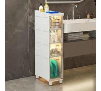 Slim Bathroom Storage Cabinet with Drawers High Capacity Toilet Paper Holder Transparent Plastic Drawer Rolling Narrow Floor Cabinet Space-Saving.