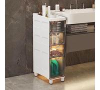 Slim Bathroom Storage Cabinet with Transparent Drawers & Wheels High Capacity Waterproof Toilet Paper for Small Spaces Tall Narrow Tower Unit