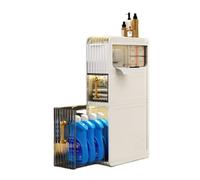 Slim Bathroom Storage Unit White Slimline Cabinet Narrow Compact with Drawer & Slide Out Shelving Freestanding Shaker Style 3 Tier Storage Solution for Bathroom