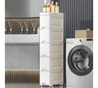 Slim Bathroom Storage Unit with Wheels Narrow Storage Cart & Tall Cabinet Space-Saving Storage Drawers for Small Spaces Easy-Glide Rolling Storage Solution
