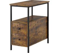 Slim Bedside Cabinet Rustic Brown 2 Drawers Nightstand Side Table Storage Unit