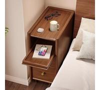 Slim Bedside Cabinet with 2 Drawers and Open Shelf, Narrow Nightstand Side Table Solid Wood, Small End Table for Bedroom Living Room, Space-Saving Design with Cable Hole - Walnut Finish