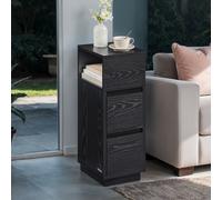 Slim Bedside Table, Small Narrow Side End Table with 2 Drawers, 1 Open Compartment