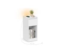 Slim bedside table with charging station LED light and storage drawer, Cloud White / 2