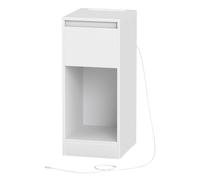 Slim bedside table with charging station LED light and storage drawer, Cloud White / 1