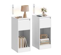 Slim bedside table with charging station LED light and storage drawer, Cloud White / 2