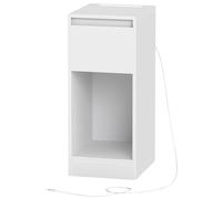Slim bedside table with charging station LED light and storage drawer, Cloud White / 2