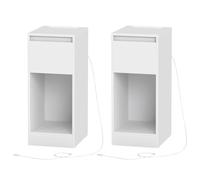 Slim Bedside Tables with Charging Station and LED Light, Set of 2 Narrow Side End Tables, USB Ports, Drawer and Open Compartment