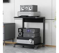 Slim Black 2-Tier HiFi Rack with Wheels - Modern Wooden Audio Storage Cabinet for Home Cinema & Living Room Stylish Finish Perfect for HiFi Equipment