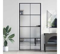 Slim Black Interior Door 93x201.5 cm, Tempered Glass and Aluminium Frame, Modern Design for Home or Office, Reversible Sliding Pocket Door