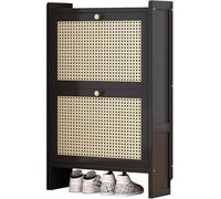 Slim Black Rattan Shoe Cabinet - Stylish Hallwaywith 2/3 Flap Drawers Space-Saving Design