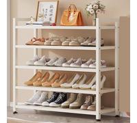 Slim Black Shoe Cabinet for Entryway, Non-Slip Foot Pads, Thick Carbon Steel, Portable Handle, Removable Shelves, Stable Hollow Shoe Rack.
