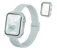 Slim Braided Stretchy Band and Case Compatible for Apple Watch Bands Women 40mm 41mm 42mm 44mm 45mm 46mm, Thin Nylon Solo Loop Protective Cover and Screen Protector for iWatch Series 11/10/9/8/7/6/5/4