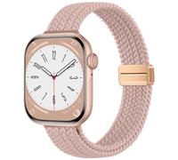 Slim Braided Stretchy Loop Compatible with Apple Watch Bands for Women 44mm 42mm 45mm 46mm, Thin Elastic Sport Nylon Wristband Strap for iWatch Band Series 11 10 9 8 7 6 5 4 2 1 SE 3, NudePink
